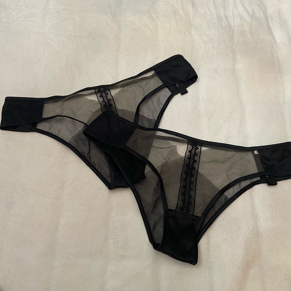New! Livy set of 2 red point brief Sheer Black Lace Trim Panties 1969-85